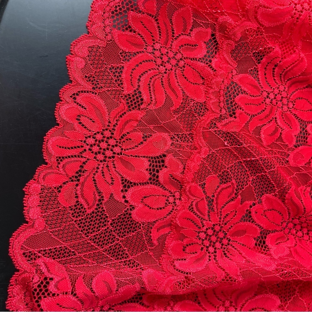 Fredericks of Hollywood Red Sheer Floral Lace Halter Chemise 2X Scalloped Edge - Picture 7 of 9